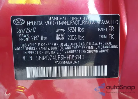 2017 Hyundai Elantra Se from USA, damaged, VIN 5NPD74LF3HH183140